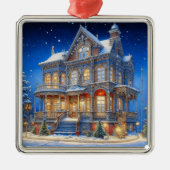 Snowy Kersthuis Metalen Ornament (Voorkant)