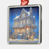 Snowy Kersthuis Metalen Ornament (Links)