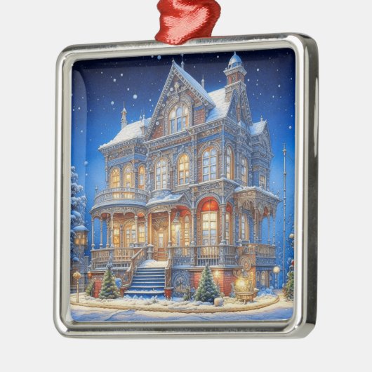 Snowy Kersthuis Metalen Ornament (Links)