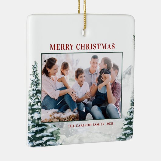 Snowy Kerstland kerstfoto Keramisch Ornament (Rechts)