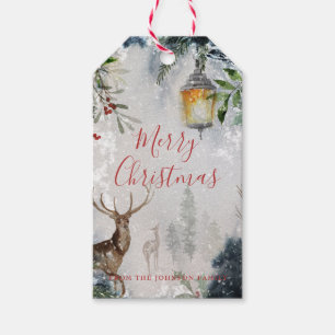 Snowy Kerstmis Deer Tree Lantern Gift Labels Cadeaulabel