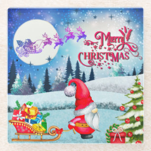 Snowy Kerstmis Gnome en Santa's slee geschenken Glazen Onderzetter