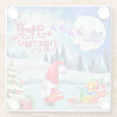 Snowy Kerstmis Gnome en Santa's slee geschenken Glazen Onderzetter (Achterkant)