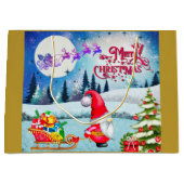 Snowy Kerstmis Gnome en Santa's slee geschenken Groot Cadeauzakje (Voorkant)