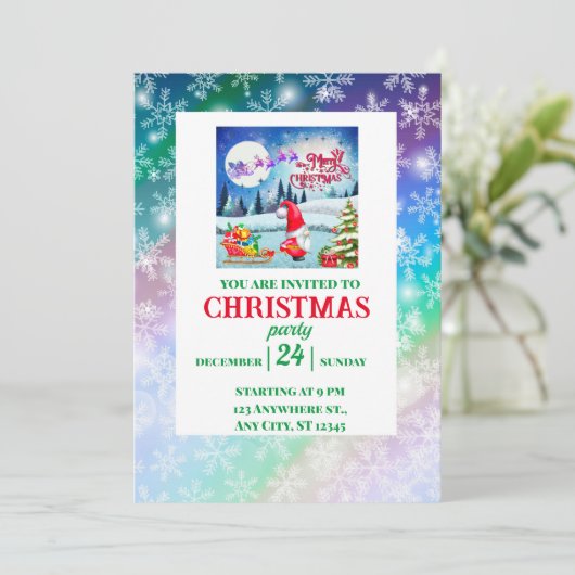 Snowy Kerstmis Gnome en Santa's slee geschenken Kaart (Staand voorkant)