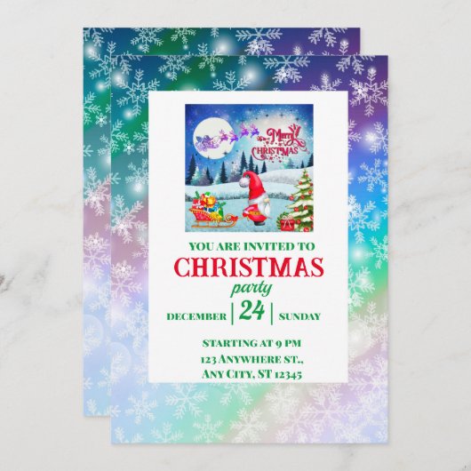 Snowy Kerstmis Gnome en Santa's slee geschenken Kaart (Voorkant / Achterkant)