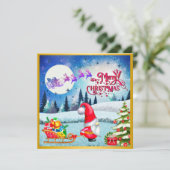 Snowy Kerstmis Gnome en Santa's slee geschenken Kaart (Staand voorkant)