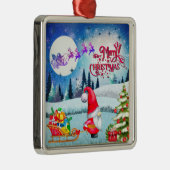 Snowy Kerstmis Gnome en Santa's slee geschenken Metalen Ornament (Rechts)
