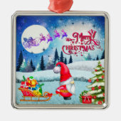 Snowy Kerstmis Gnome en Santa's slee geschenken Metalen Ornament (Voorkant)