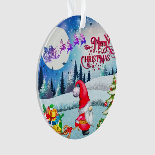 Snowy Kerstmis Gnome en Santa's slee geschenken Ornament (voorkant)