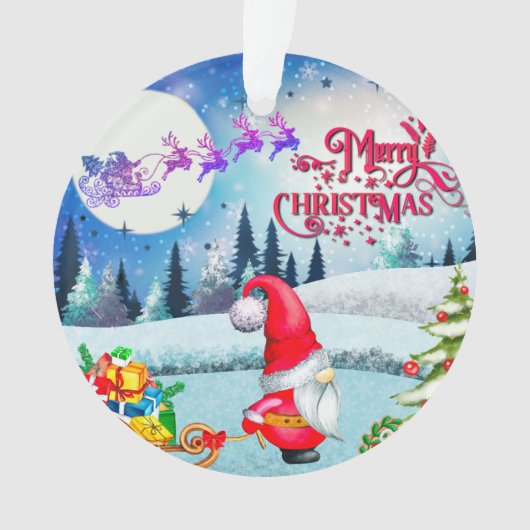 Snowy Kerstmis Gnome en Santa's slee geschenken Ornament (voorkant)