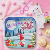 Snowy Kerstmis Gnome en Santa's slee geschenken Papieren Bordje (Feest)