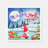 Snowy Kerstmis Gnome en Santa's slee geschenken Servet (Voorkant)