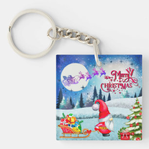Snowy Kerstmis Gnome en Santa's slee geschenken Sleutelhanger