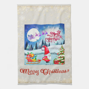 Snowy Kerstmis Gnome en Santa's slee geschenken Theedoek