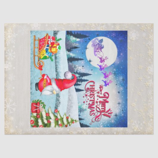 Snowy Kerstmis Gnome en Santa's slee geschenken Tissuepapier (Voorkant)
