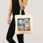 Snowy Kerstmis Gnome en Santa's slee geschenken Tote Bag (Voorkant (product))