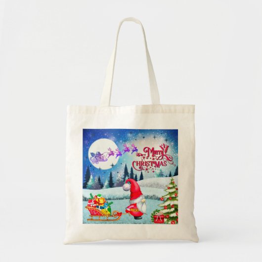 Snowy Kerstmis Gnome en Santa's slee geschenken Tote Bag (Voorkant)