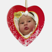 Snowy Kerstmis Rood Baby's Hart Foto Keramisch Ornament (Rechts)