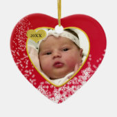 Snowy Kerstmis Rood Baby's Hart Foto Keramisch Ornament (Voorkant)