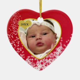 Snowy Kerstmis Rood Baby's Hart Foto Keramisch Ornament