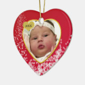 Snowy Kerstmis Rood Baby's Hart Foto Keramisch Ornament (Links)
