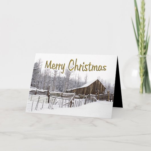 Snowy Kerstmis Rustic Barn Typografie Feestdagen Kaart (Voorkant)