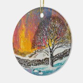 Snowy kerstscene-feestdag - Klassieke ronde S Keramisch Ornament (Links)