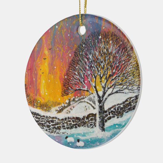 Snowy kerstscene-feestdag - Klassieke ronde S Keramisch Ornament (Links)