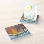 Snowy kerstscene Holiday Glazen Onderzetter (Schuin)