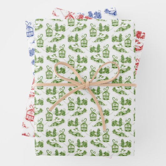 Snowy Kerstteile | blauw groen en rood Inpakpapier Vel (In situ)