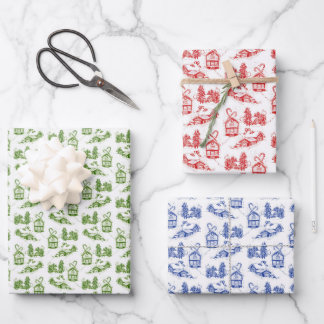Snowy Kerstteile | blauw groen en rood Inpakpapier Vel