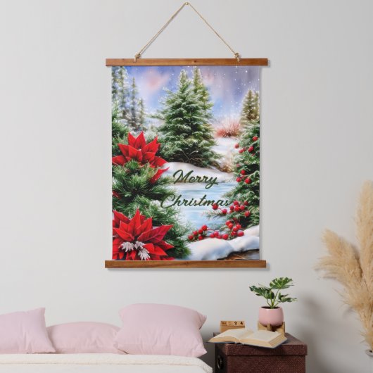 Snowy-kerstvijver Hangend Wandkleed (Slaapkamer)