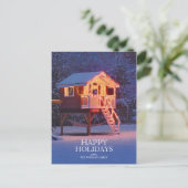 Snowy Kinderspeelhuis met Kerstverlichting Feestdagenkaart (Staand voorkant)