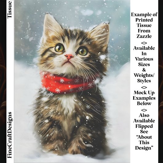 Snowy Kitten, Rode Kerstsjaal EG2L Decoupage Tissuepapier