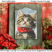 Snowy Kitten, Rode Kerstsjaal EG2L Decoupage Tissuepapier