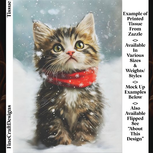 Snowy Kitten, Rode Kerstsjaal EG2R Decoupage Tissuepapier