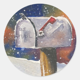 Snowy landelijke brievenbus ronde sticker