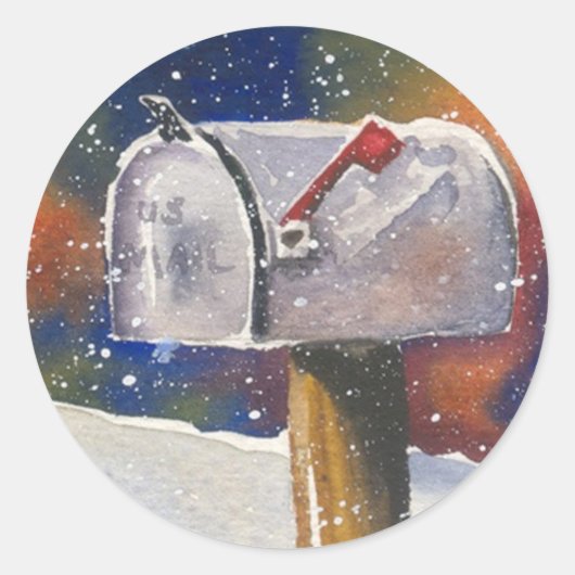 Snowy landelijke brievenbus ronde sticker (Voorkant)