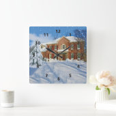 Snowy Landscape en Home Vierkante Klok (Huis)