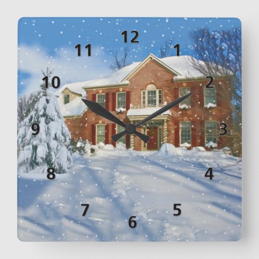 Snowy Landscape en Home Vierkante Klok (Voorkant)