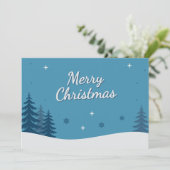 Snowy Landscape & Fire Trees - Blauw Vrolijk Kerst Feestdagenkaart (Staand voorkant)