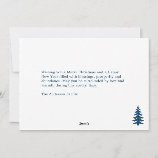 Snowy Landscape & Fire Trees - Blauw Vrolijk Kerst Feestdagenkaart (Achterkant)