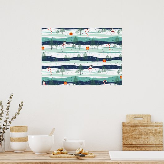 Snowy Landscape KerstElements Pattern Poster (Keuken)