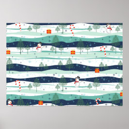 Snowy Landscape KerstElements Pattern Poster