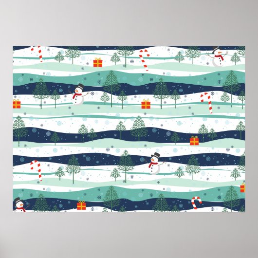 Snowy Landscape KerstElements Pattern Poster (Voorkant)