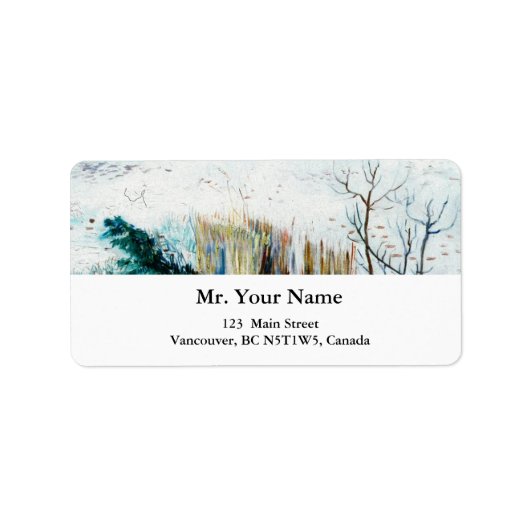 Snowy Landscape met Arles op de achtergrond Etiket (Voorkant)