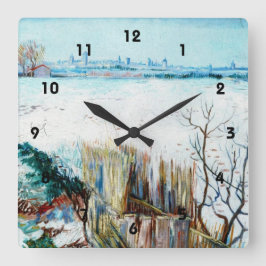 Snowy Landscape met Arles op de achtergrond Vierkante Klok