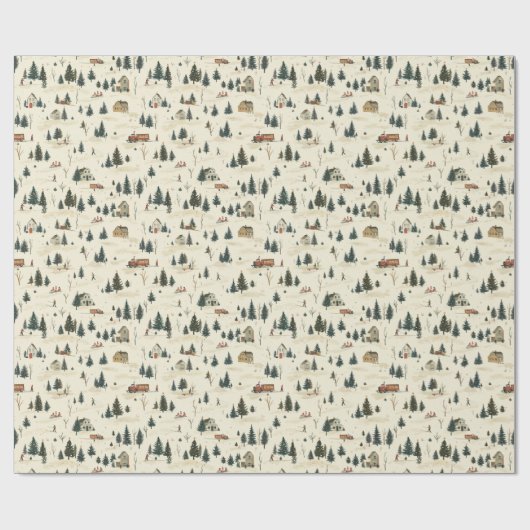 Snowy Landscape: Pine Trees & Cabins Cadeaupapier (Vlak)