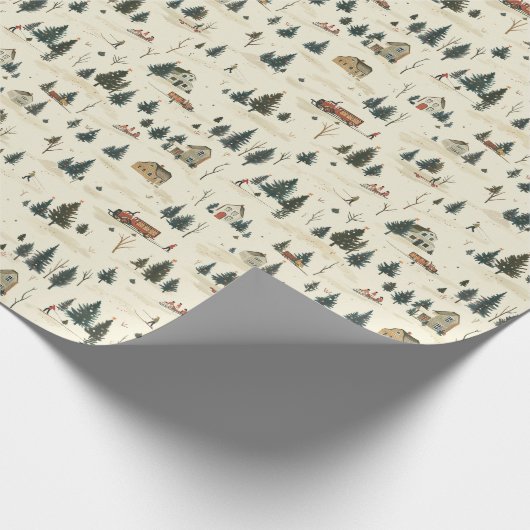 Snowy Landscape: Pine Trees & Cabins Cadeaupapier (Hoek)